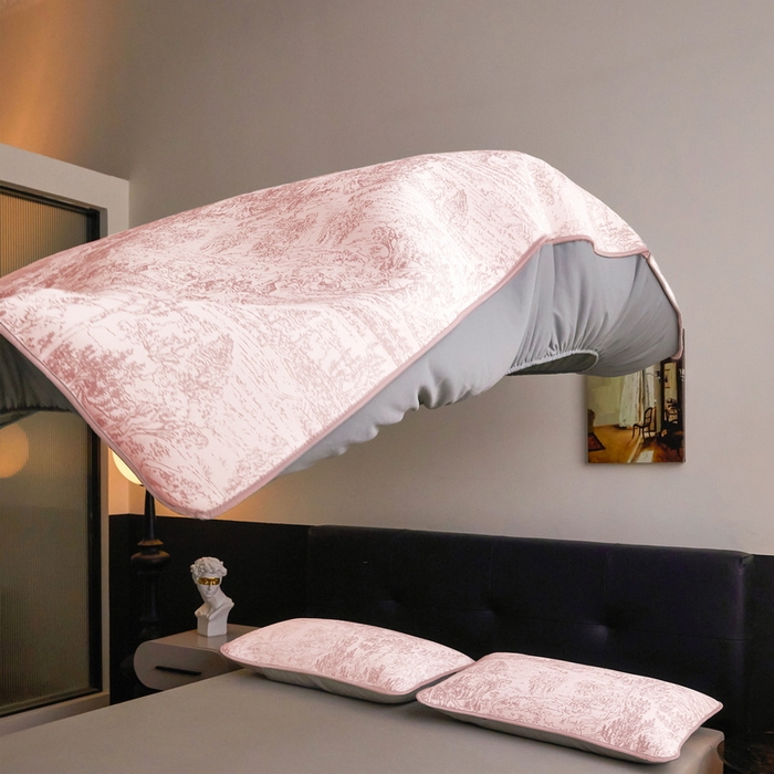 91家纺网 家纺一手货源 找家纺 卡派 2024新款抑菌提花冰丝席-莫奈系列 湘妃粉 床笠款