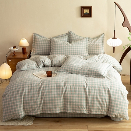 91家纺网 家纺一手货源 找家纺 （总）磨毛世家 新款水洗棉简约格子四件套床品套件