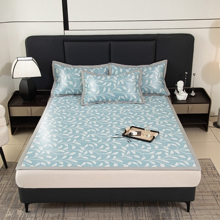 91家纺网 家纺一手货源 找家纺 昊川家纺 2025新款A类提花真冷感PE凉豆豆古法汉方养生凉席 藤蔓-蓝