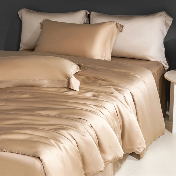 91家纺网 家纺一手货源 找家纺 卡派 2024新款奥地利 兰精纯色天丝四件套 香槟金