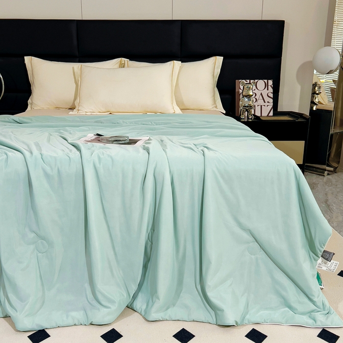 91家纺网 家纺一手货源 找家纺 情煊家纺 2024新款纯色凉感丝夏被 水绿