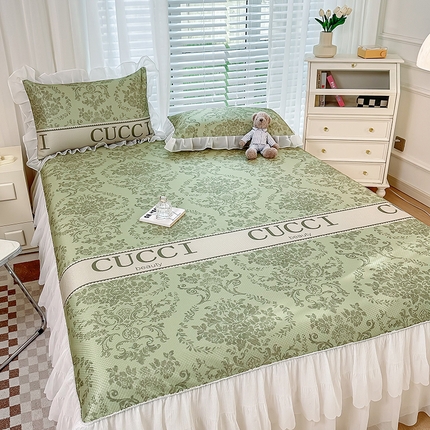 花漾家居 2024新款韩版满天星升级款斜纹冰丝凉感丝豆豆席凉席 绿野夏日