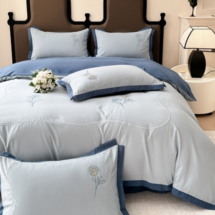 91家纺网 家纺一手货源 找家纺 （总）芯贝儿 2024新款简约轻奢云锦m磨毛刺绣长绒m绣花四件套玫瑰之恋