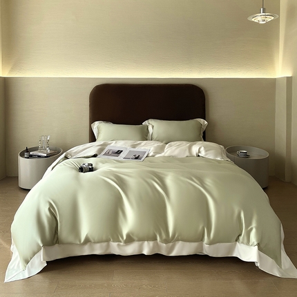 91家纺网 家纺一手货源 找家纺 （总）朵美 2025新款60支兰精天丝纯色撞色系列四件套