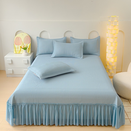 伊而梦 2024新款A类3D凉感冰豆豆床裙款凉席-仲夏 仲夏-蓝