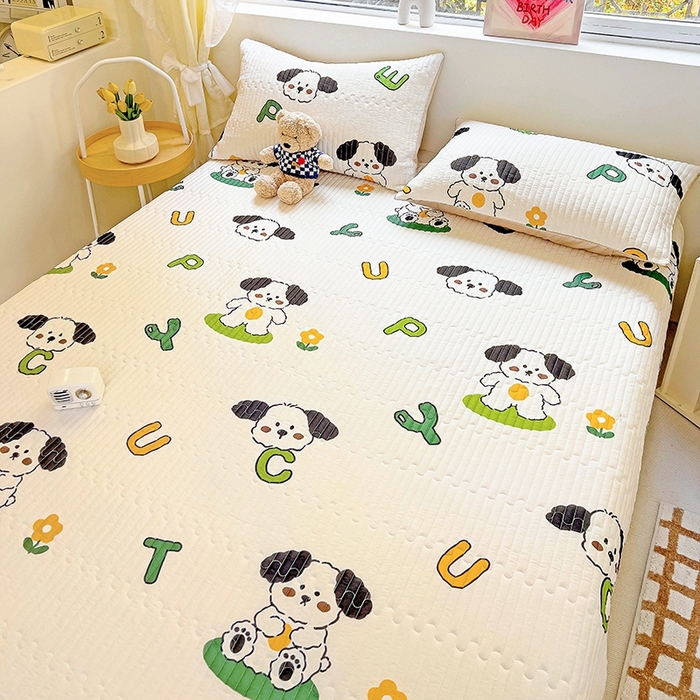 91家纺网 家纺一手货源 找家纺 澳梵家居 2024新款凉感丝软席软凉席床盖夏被四件套件 快乐小狗