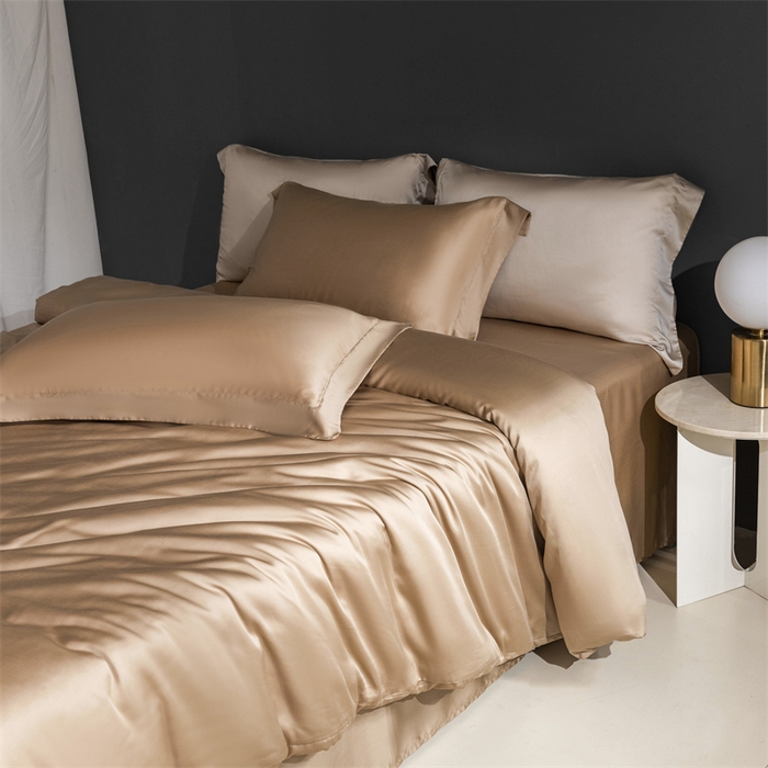 91家纺网 家纺一手货源 找家纺 卡派 2024新款奥地利 兰精纯色天丝四件套 香槟金