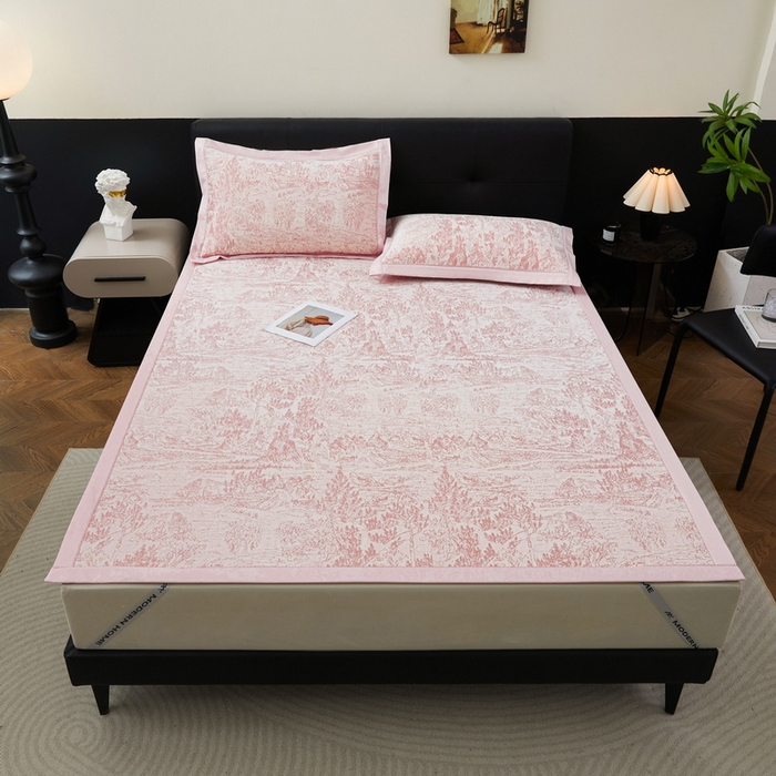 91家纺网 家纺一手货源 找家纺 卡派 2024新款抑菌提花冰丝席-莫奈系列 湘妃粉 床单款