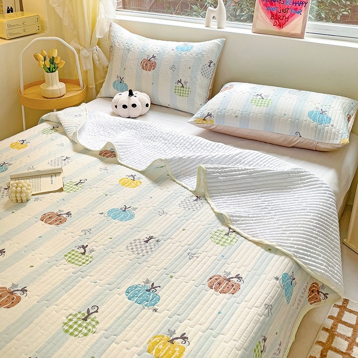 91家纺网 家纺一手货源 找家纺 澳梵家居 2024新款凉感丝软席软凉席床盖夏被四件套件 南瓜趣事