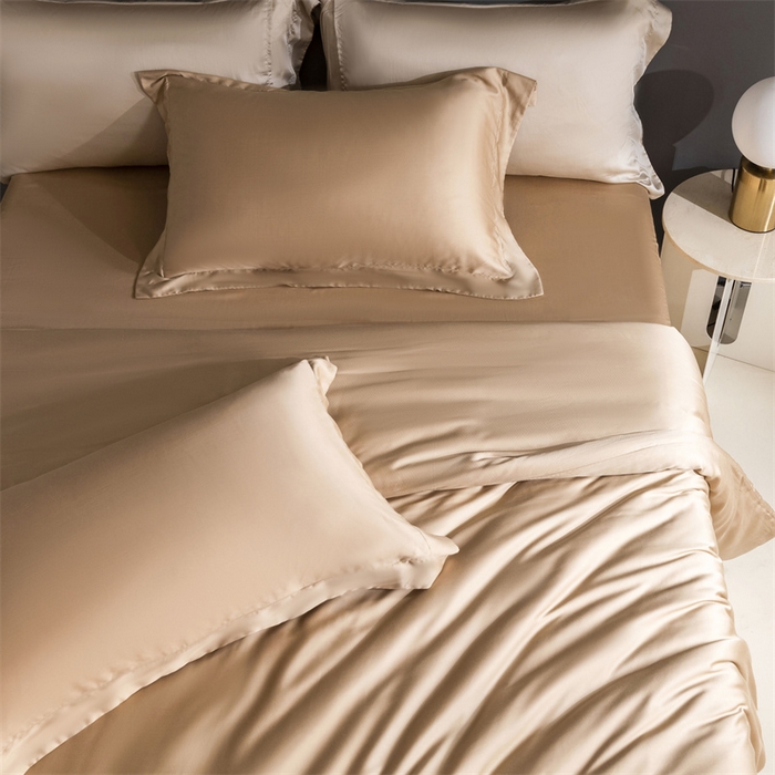 91家纺网 家纺一手货源 找家纺 卡派 2024新款奥地利 兰精纯色天丝四件套 香槟金