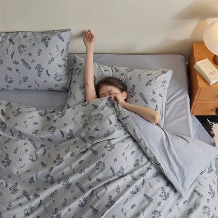 91家纺网 家纺一手货源 找家纺 原研家居 2024新款水洗棉提花系列四件套第二批 叶语-蓝