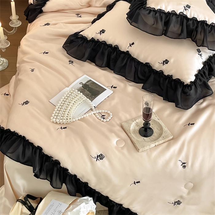 91家纺网 家纺一手货源 找家纺 黛舒家居 2024新款60支100%莱赛尔纤维夏被四件套 黑色玫瑰