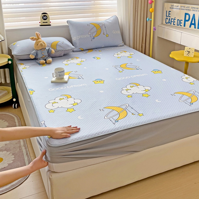 91家纺网 家纺一手货源 找家纺 大柏树 2025新款A类印花豆豆凉席 床笠款 星月夜