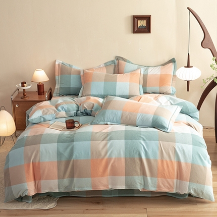 91家纺网 家纺一手货源 找家纺 （总）磨毛世家 新款水洗棉简约格子四件套床品套件