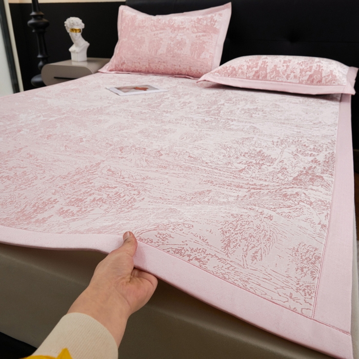 91家纺网 家纺一手货源 找家纺 卡派 2024新款抑菌提花冰丝席-莫奈系列 湘妃粉 床单款