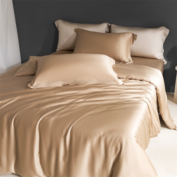 91家纺网 家纺一手货源 找家纺 卡派 2024新款奥地利 兰精纯色天丝四件套 香槟金