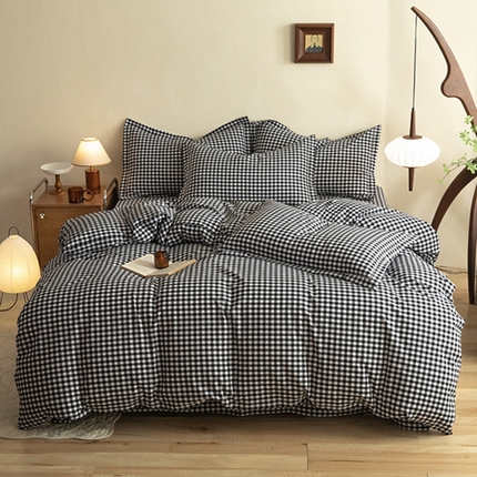 91家纺网 家纺一手货源 找家纺 （总）磨毛世家 新款水洗棉简约格子四件套床品套件