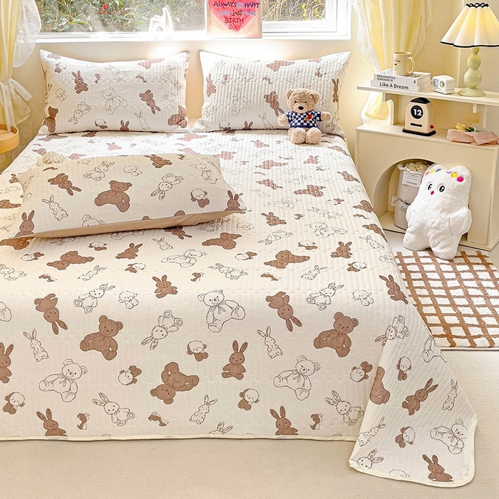 91家纺网 家纺一手货源 找家纺 澳梵家居 2024新款凉感丝软席软凉席床盖夏被四件套件 泰迪小熊