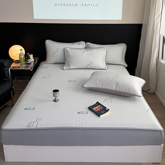 91家纺网 家纺一手货源 找家纺 2024 新款A类立体提花冰豆豆凉感抗菌凉席床笠款 小恐龙绿