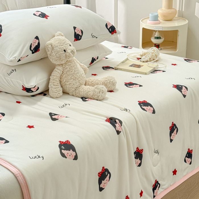 91家纺网 家纺一手货源 找家纺 葡萄家 2024新款A类母婴级大豆纤维牛奶丝针织棉夏凉被 可爱丸子