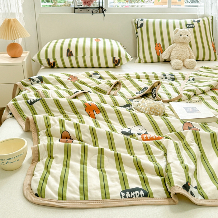 91家纺网 家纺一手货源 找家纺 葡萄家 2024新款A类母婴级大豆纤维牛奶丝针织棉夏凉被 绿条熊猫