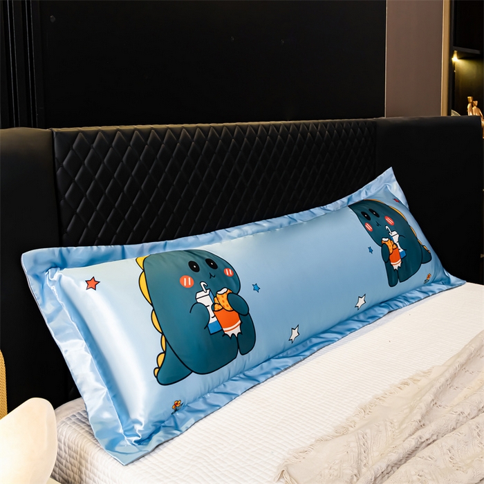 91家纺网 家纺一手货源 找家纺 梦舒羽2025新款可水洗冰丝双人枕套凉爽枕头套枕芯套 小恐龙