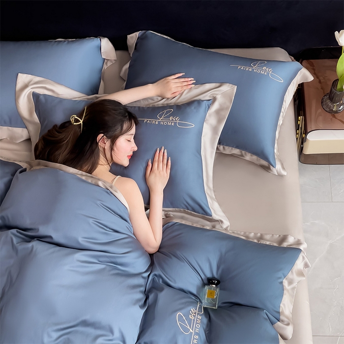 91家纺网 家纺一手货源 找家纺 瑞驰家纺 2024新款60兰精天丝四件套-罗莎琳 晴空蓝