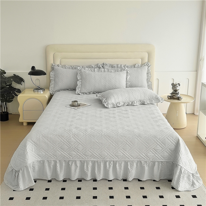 91家纺网 家纺一手货源 找家纺 十个点 2024新款软糯舒适水洗泡泡棉夹棉床盖款单品及套件 银灰