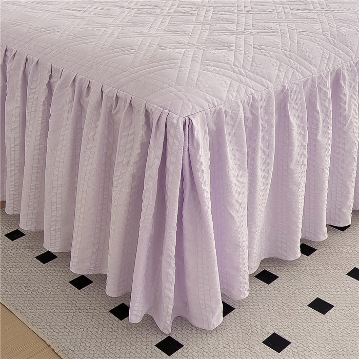 91家纺网 家纺一手货源 找家纺 十个点 2024新款亲肤水洗泡泡棉夹棉绗缝床裙款单品及套件 媚紫