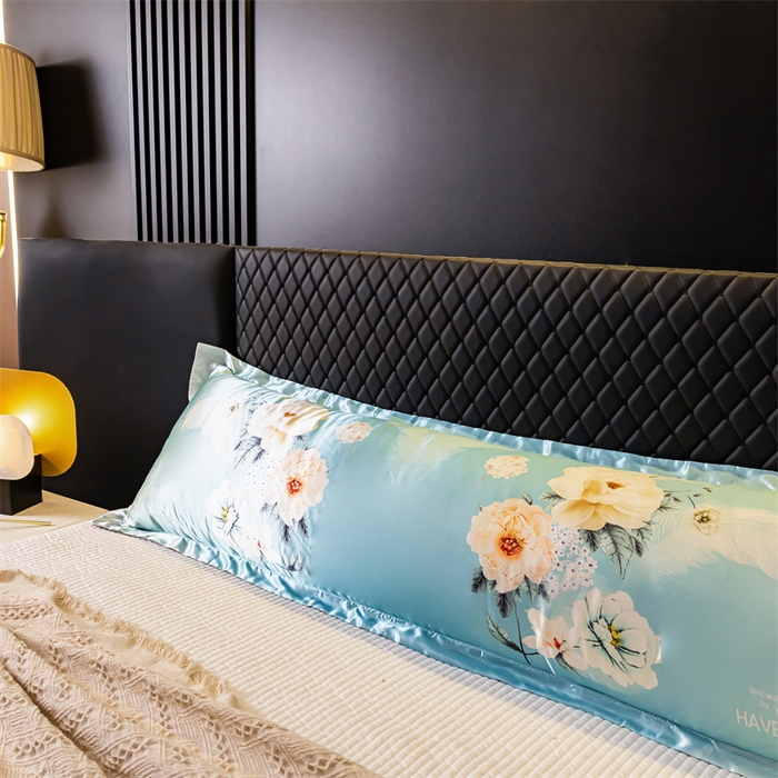 91家纺网 家纺一手货源 找家纺 梦舒羽2025新款可水洗冰丝双人枕套凉爽枕头套枕芯套 花语