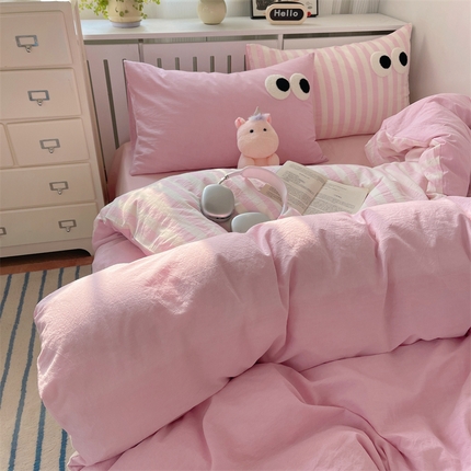 91家纺网 家纺一手货源 找家纺 （总）丽涵家纺 2025新款全棉多巴胺混搭色织水洗棉四件套学生三件套