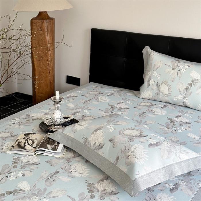 91家纺网 家纺一手货源 找家纺 三味舒屋 2026新款凉感抗菌防螨印花冰丝养生席手绘系列【花卉】床席款 兰亭