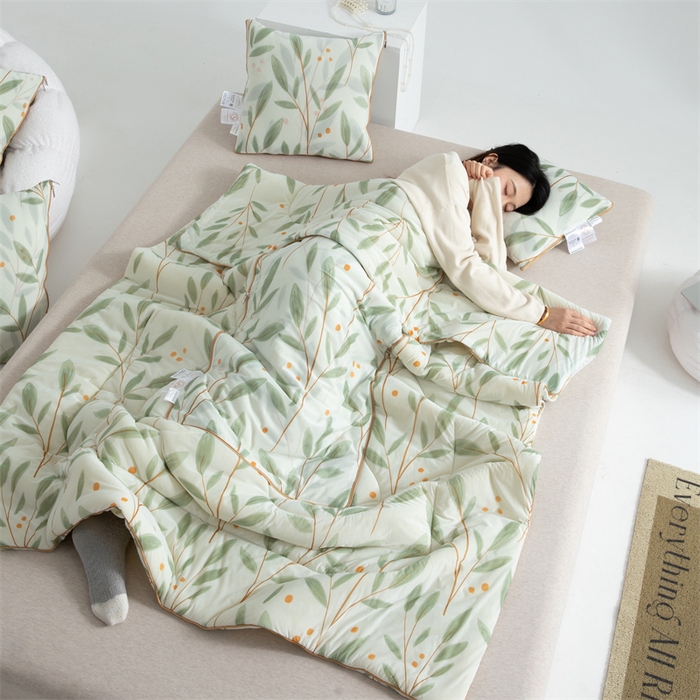 91家纺网 家纺一手货源 找家纺 照世 2025新款凉感丝印花抱枕被 花枝蔓