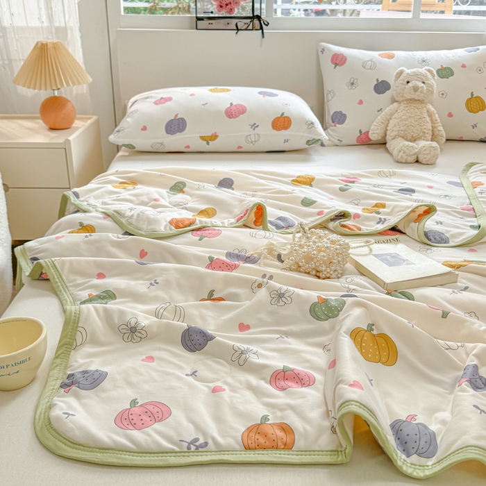 91家纺网 家纺一手货源 找家纺 葡萄家 2024新款A类母婴级大豆纤维牛奶丝针织棉夏凉被 彩色南瓜