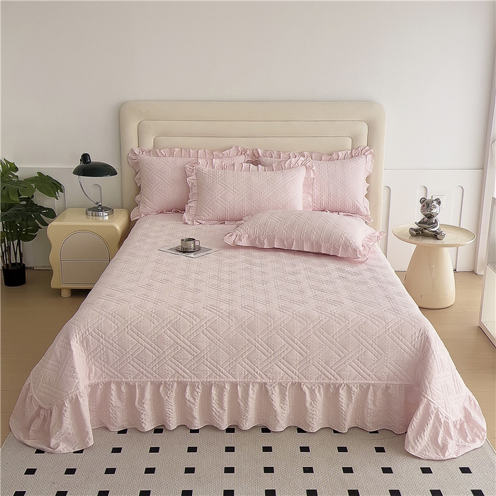 91家纺网 家纺一手货源 找家纺 十个点 2024新款软糯舒适水洗泡泡棉夹棉床盖款单品及套件 玉粉