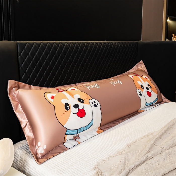 91家纺网 家纺一手货源 找家纺 梦舒羽2025新款可水洗冰丝双人枕套凉爽枕头套枕芯套 可爱汪