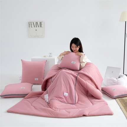 照世 2024新款凉感丝贴布绣抱枕被 樱花粉