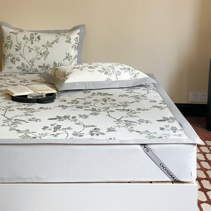 91家纺网 家纺一手货源 找家纺 三味舒屋 2026新款凉感抗菌防螨印花冰丝养生席手绘系列【花卉】床席款 枝晓绿