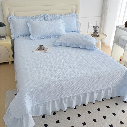 十个点 2024新款软糯舒适水洗泡泡棉夹棉床盖款单品及套件 天蓝
