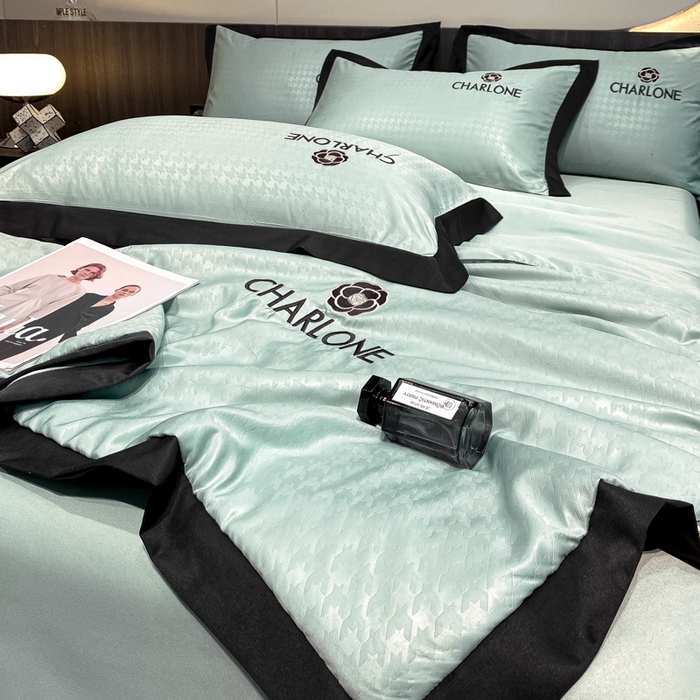 91家纺网 家纺一手货源 找家纺 露梦 2025新款水洗真丝刺绣夏被夏被四件套挪威系列 挪威-薄荷绿