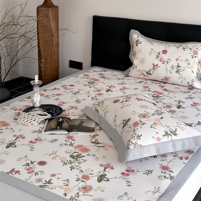 91家纺网 家纺一手货源 找家纺 三味舒屋 2026新款凉感抗菌防螨印花冰丝养生席手绘系列【花卉】床席款 花漾