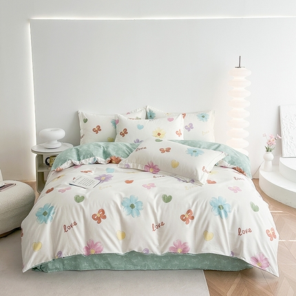 91家纺网 家纺一手货源 找家纺 凌云家纺 2025新款A类13372全棉床单款四件套学生宿舍三件套 繁花世界