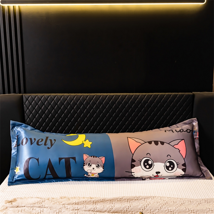 91家纺网 家纺一手货源 找家纺 梦舒羽2025新款可水洗冰丝双人枕套凉爽枕头套枕芯套 招财小猫