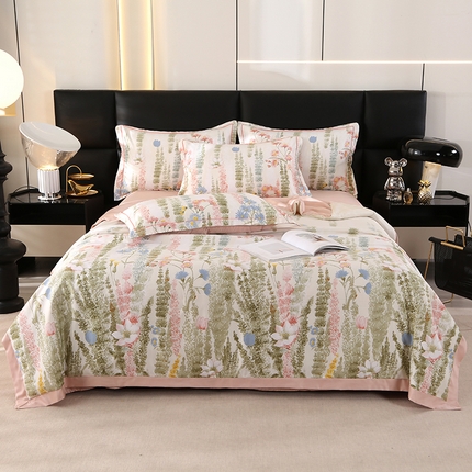 富之航家纺 2024新款拼角宽边水洗天丝夏被四件套 炫彩