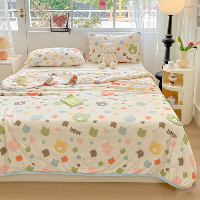 91家纺网 家纺一手货源 找家纺 葡萄家 2024新款A类母婴级大豆纤维牛奶丝针织棉夏凉被 迷彩小熊