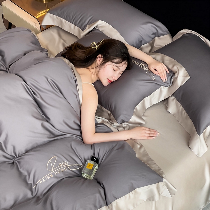 91家纺网 家纺一手货源 找家纺 瑞驰家纺 2024新款60兰精天丝四件套-罗莎琳 暮云灰