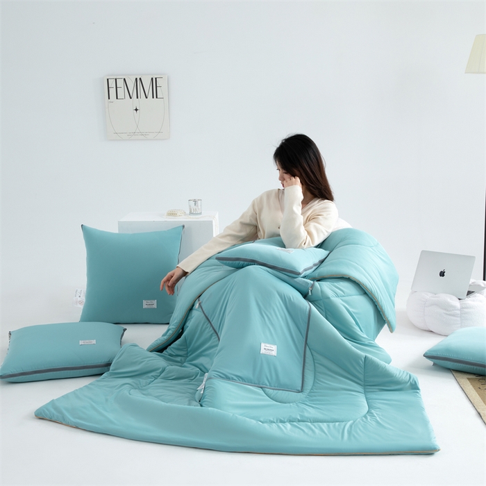 91家纺网 家纺一手货源 找家纺 照世 2024新款凉感丝贴布绣抱枕被 云水绿