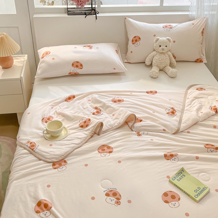 91家纺网 家纺一手货源 找家纺 葡萄家 2024新款A类母婴级大豆纤维牛奶丝针织棉夏凉被 奶油蘑菇