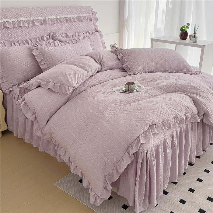 91家纺网 家纺一手货源 找家纺 （总）十个点 2024新款亲肤水洗泡泡棉夹棉绗缝床裙款单品及套件