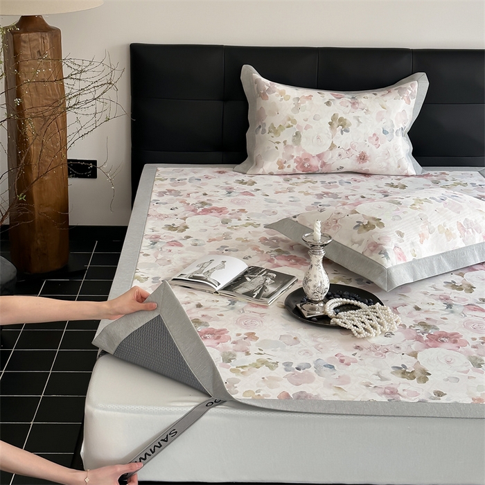 91家纺网 家纺一手货源 找家纺 三味舒屋 2026新款凉感抗菌防螨印花冰丝养生席手绘系列【花卉】床席款 云裳